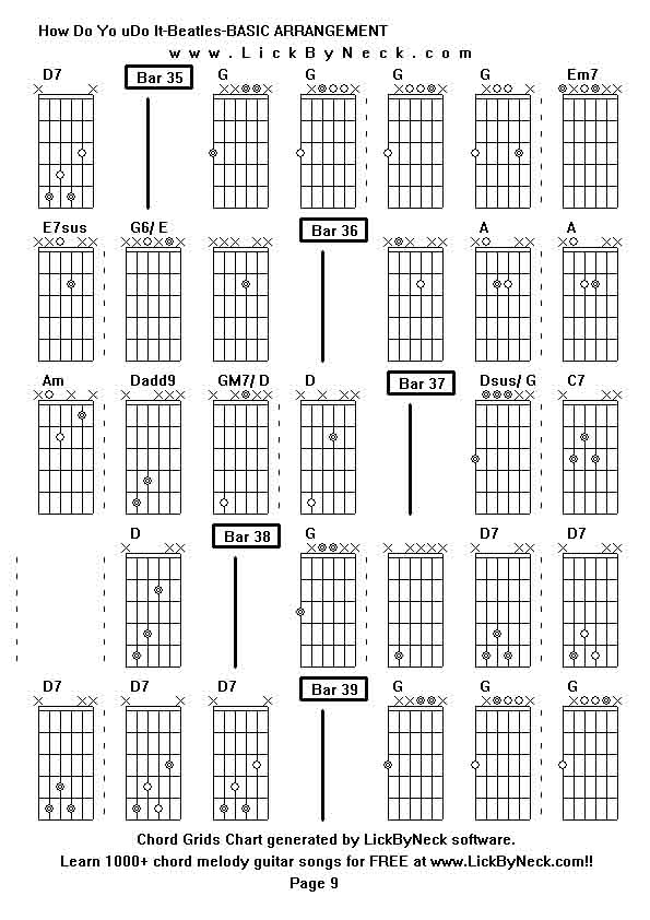 Chord Grids Chart of chord melody fingerstyle guitar song-How Do Yo uDo It-Beatles-BASIC ARRANGEMENT,generated by LickByNeck software.